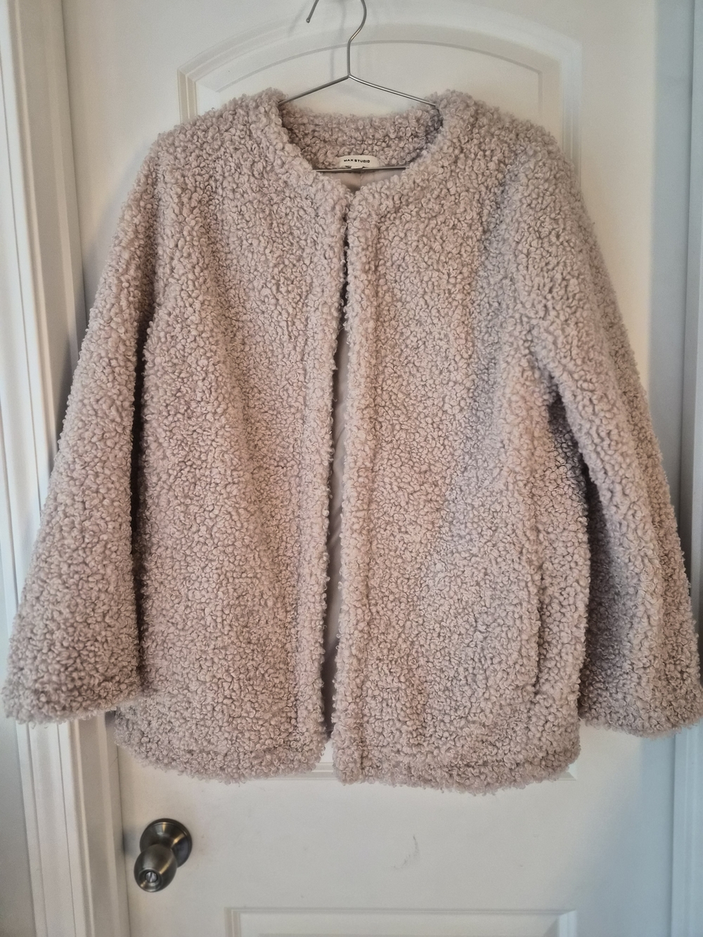 Max Studio Plush Teddy Coat in Blush Pink